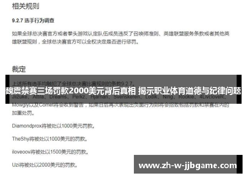 魏震禁赛三场罚款2000美元背后真相 揭示职业体育道德与纪律问题