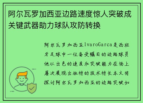 阿尔瓦罗加西亚边路速度惊人突破成关键武器助力球队攻防转换 阿尔瓦罗加西亚边路速度惊人突破成关键武器助力球队攻防转换