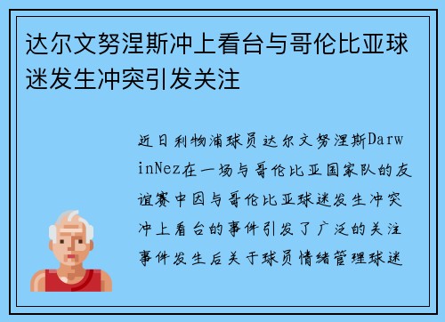 达尔文努涅斯冲上看台与哥伦比亚球迷发生冲突引发关注